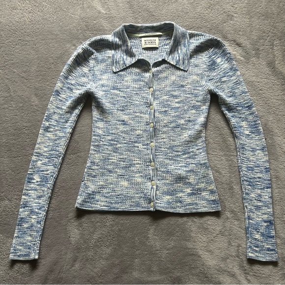 SOLD—Scotch & Soda Collared Cardigan in Blue Space dye - Picture 4 of 9
